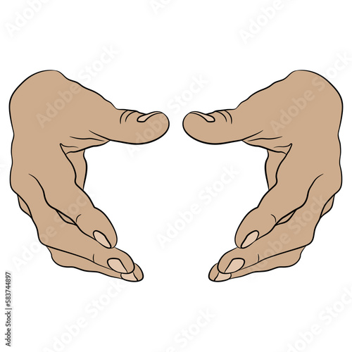 Front view of two empty human hands in holding gesture. Cartoon style. 