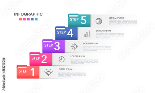 Infographic folder 5 steps or options. Vector illustration.