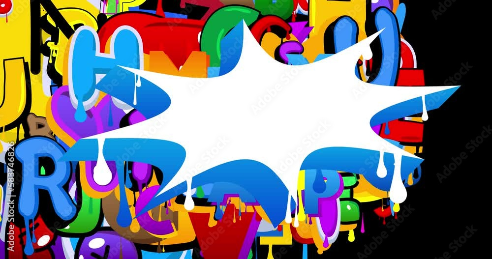 White Graffiti Speech Bubble on colorful background. Abstract modern street art decoration performed in urban painting style. White Graffiti Speech Bubble on colorful background. Abstract modern street art decoration performed in urban painting style.