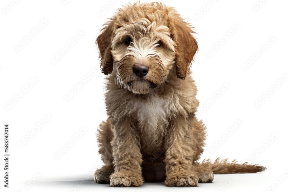 Whoodle puppy isolated on white