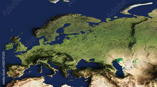 3d illustration of a highly detailed map of Europe. Elements of this image furnished by NASA.