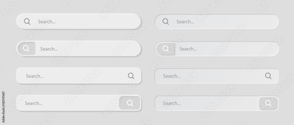 Search bar. Search navigation icon in neumorphism style. Search button ui design for website, interface, app, social media. Vector illustration Search bar. Search navigation icon in neumorphism style. Search button ui design for website, interface, app, social media. Vector illustration
