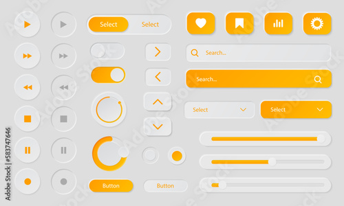 User interface elements for mobile applications. Modern neumorphic website and mobile app design set. Vector icon and button in neumorphism style. UI UX design kit.