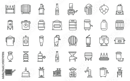 Brewery icons set outline vector. Beer alcohol. Bar can