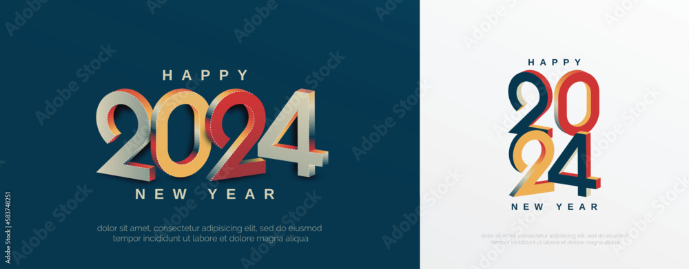 © Gkpartner - Happy new year 2024 with 3D retro full color design template. 2024 new year celebration concept for greeting card, banner and post template © Gkpartner - Happy new year 2024 with 3D retro full color design template. 2024 new year celebration concept for greeting card, banner and post template
