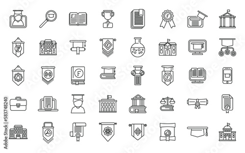 University department icons set outline vector. Student campus. Learner school