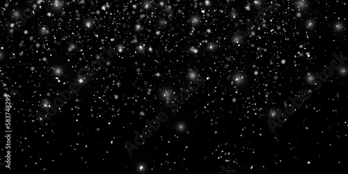 Real snow background black abstract texture, snowflakes falling in the sky, overlay on any object