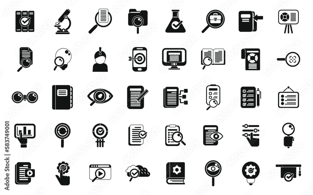 Case study icons set simple vector. Study platform. Study tutorial Case study icons set simple vector. Study platform. Study tutorial