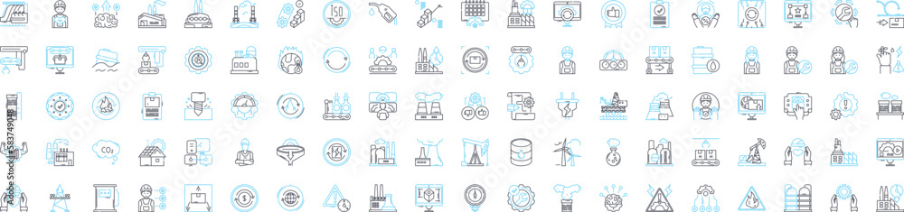 Smart factory vector line icons set. Smart, Factory, Automation, Digital, IoT, Intelligent, Manufacturing illustration outline concept symbols and signs Smart factory vector line icons set. Smart, Factory, Automation, Digital, IoT, Intelligent, Manufacturing illustration outline concept symbols and signs