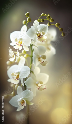 Fresh spring white orchid blooming with blur background