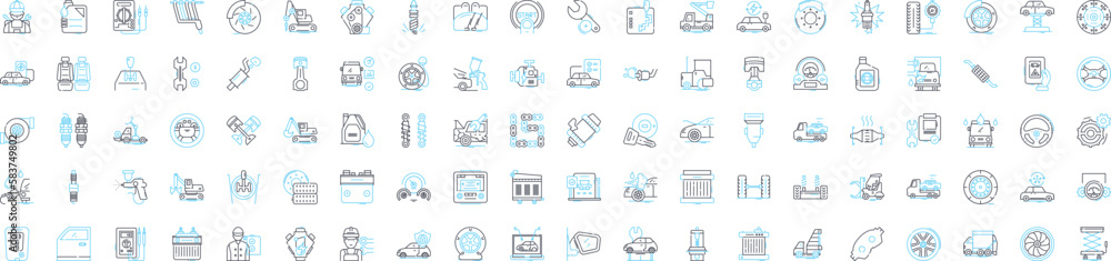 Car service market vector line icons set. Car, Service, Market, Automotive, Repairs, Garages, Maintenance illustration outline concept symbols and signs Car service market vector line icons set. Car, Service, Market, Automotive, Repairs, Garages, Maintenance illustration outline concept symbols and signs
