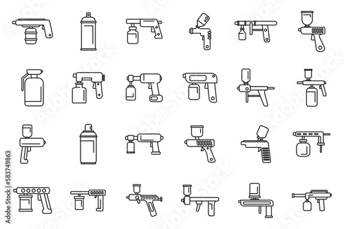 Paint sprayer icons set outline vector. Wrap coating. Spray auto
