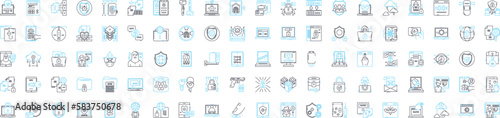 Security vector line icons set. Protection, Safeguard, Armor, Shield, Fortress, Fortify, Barricade illustration outline concept symbols and signs