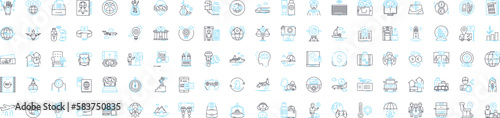 Virtual reality vector line icons set. Virtual, Reality, VR, Lucid, Dreaming, Augmented, Simulation illustration outline concept symbols and signs