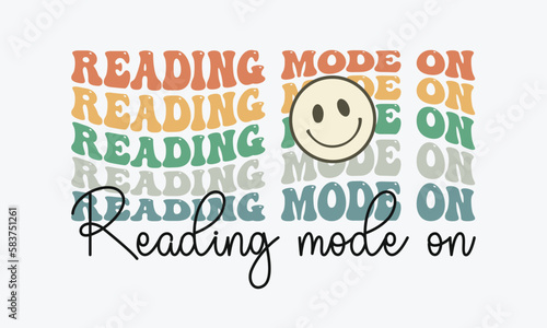 Reading mode on retro wavy repeat text colorful typographic art with smiley face on white background