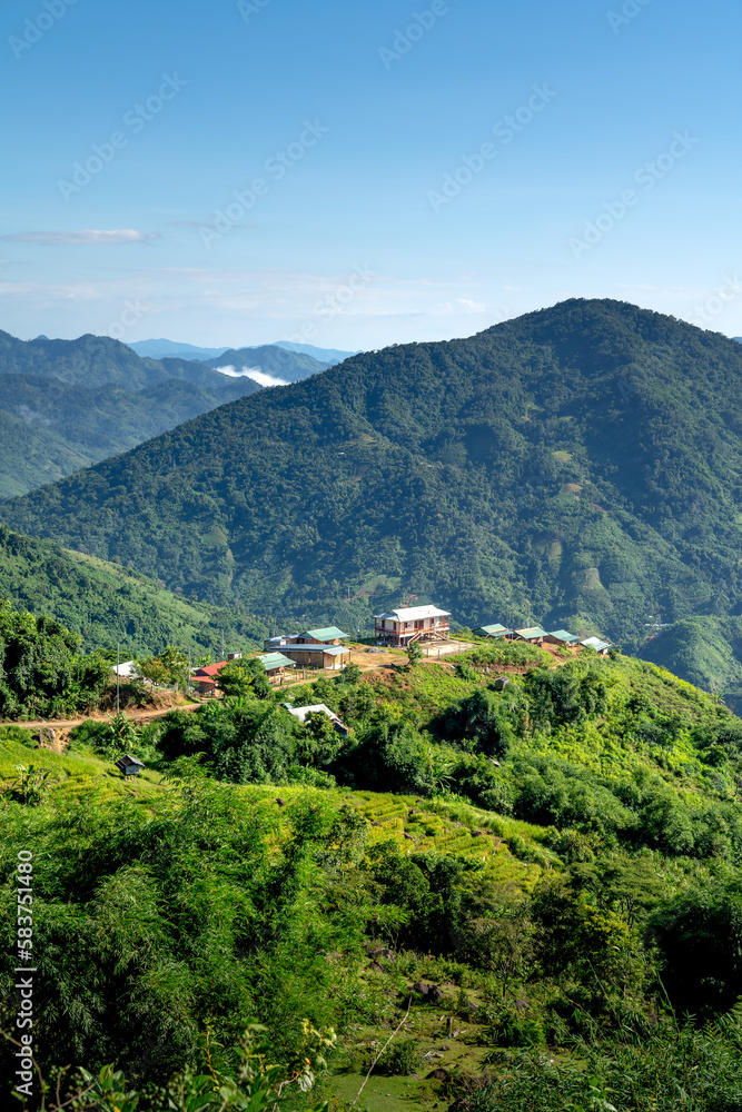 A small village of ethnic minorities living in the high mountains at Nam Tra My, Quang Nam, Vietnam