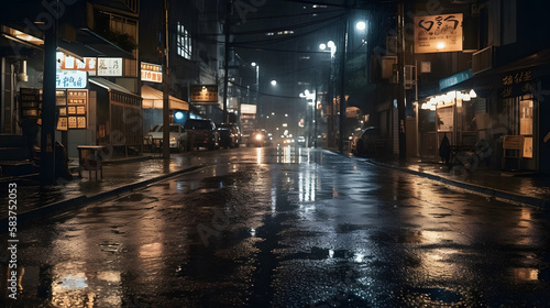 a rainy city at night