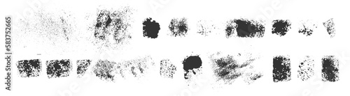 Vector hand drawn ink design elements. Sponge stamps, dry brush marks, splatter sprinkles  textures. Set of grunge black artistic drizzle acrylic paint design elements isolated on white background