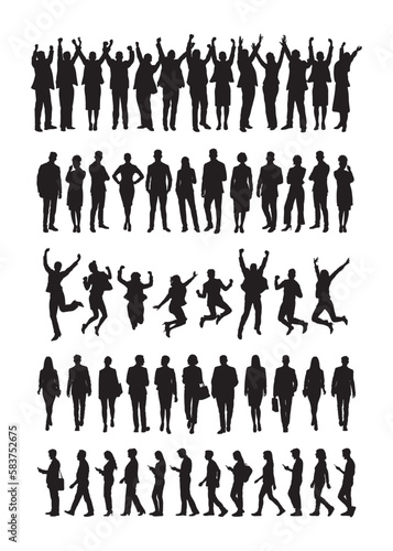 Collection of business people different poses vector silhouette. 