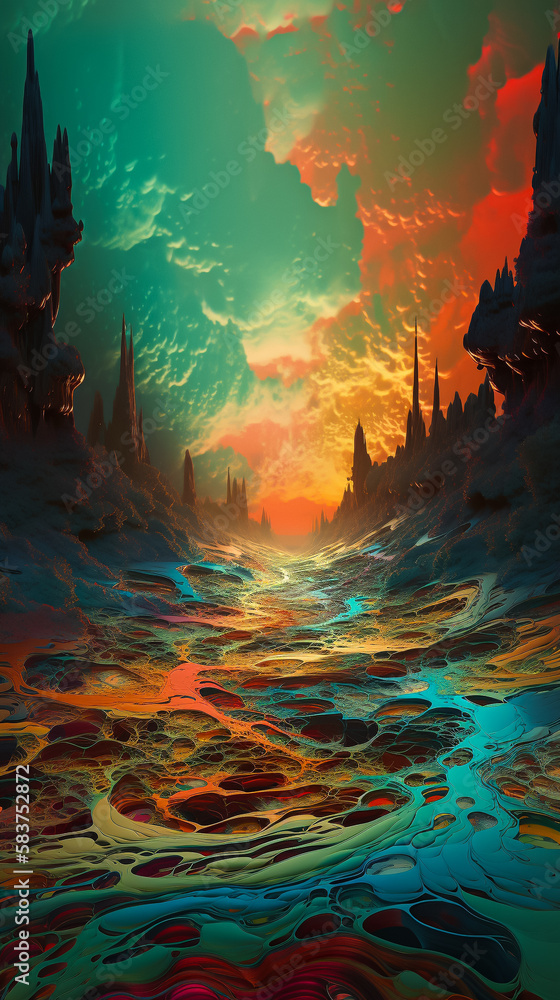 Fototapeta premium A Surreal Alien Melted Landscape of Fluid Abstracts