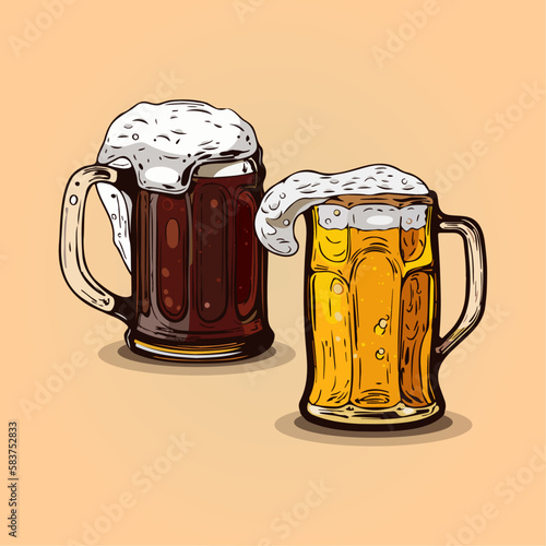 two glasses of different colored beer
