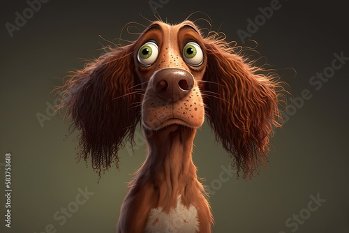 Portrait funny eared dog, pet with scared cute expression. Animal cartoon illustration generative ai
