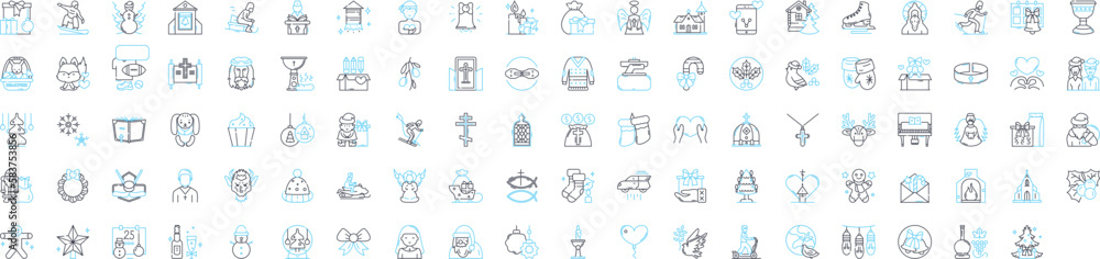 Christmas holidays vector line icons set. Christmas, Holidays, Santa, Reindeer, Snow, Tree, Gift illustration outline concept symbols and signs Christmas holidays vector line icons set. Christmas, Holidays, Santa, Reindeer, Snow, Tree, Gift illustration outline concept symbols and signs