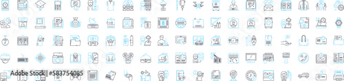 Office devices vector line icons set. Printers, Copiers, Computers, Monitors, Scanners, Faxes, Phones illustration outline concept symbols and signs