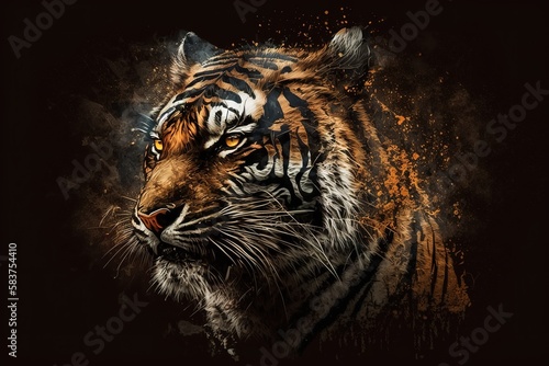 Angry tiger  Sumatran tiger  Panthera tigris sumatrae  beautiful animal and his portrait