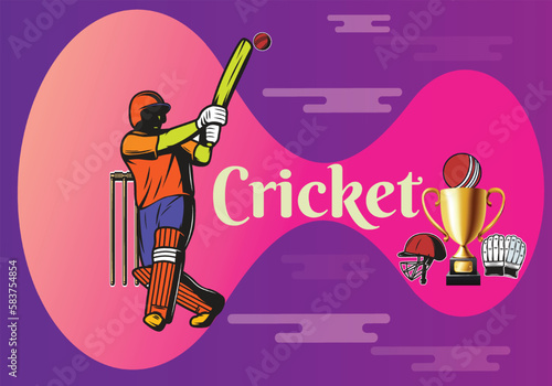batsman playing cricket championship sports. vector, banner,flayer,cricket game 
