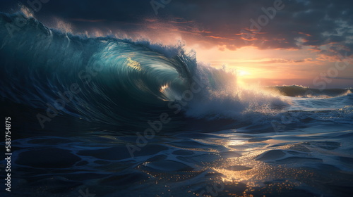sunset over the sea wave