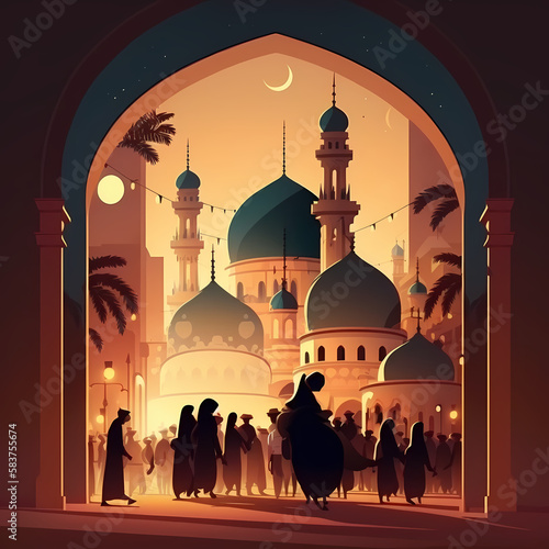 Moslem Activity at Mosque Cartoon