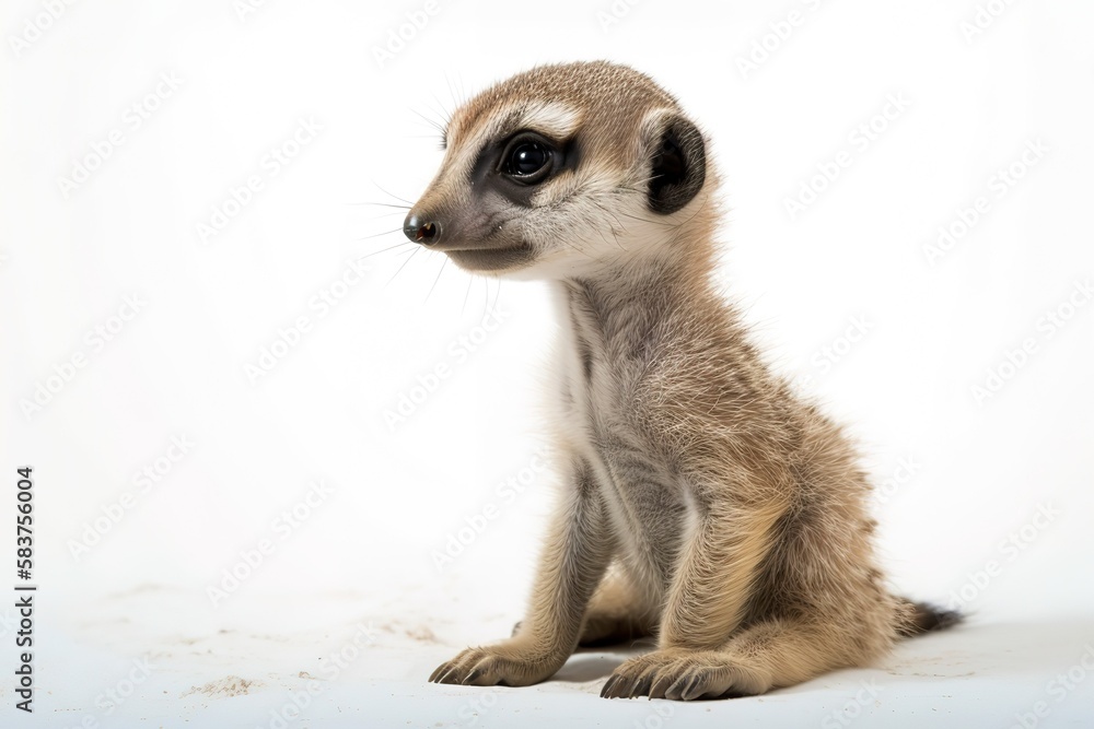 The meerkat or suricate cub, 2 month old, on white The meerkat or suricate cub, 2 month old, on white