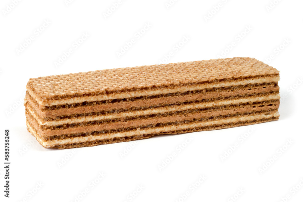 Multi-layer waffle with filling on a white background. Sweet crispy waffle. Multi-layer waffle with filling on a white background. Sweet crispy waffle.