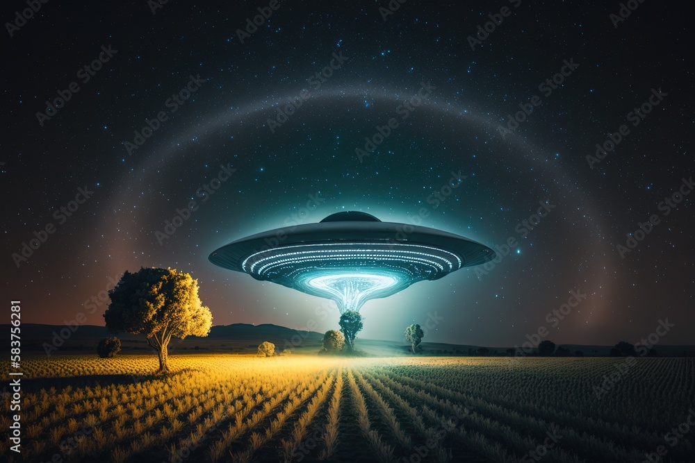 Ufo Flying on Earth at Night over Field Ufo Flying on Earth at Night over Field