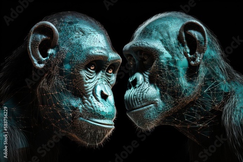 Two chimpanzees have a fun
