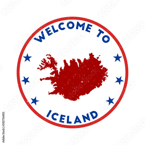 Welcome to Iceland stamp. Grunge country round stamp with texture in Smalt color theme. Vintage style geometric Iceland seal. Classy vector illustration.