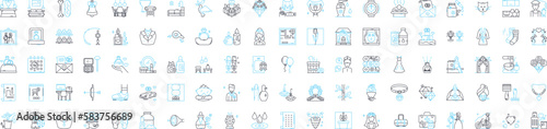 Accessory vector line icons set. Finery, trinkets, knick-knacks, apparel, ornaments, trimmings, paraphernalia illustration outline concept symbols and signs