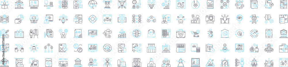 Financial literacy and education vector line icons set. Financial, Literacy, Education, Money, Banking, Investing, Saving illustration outline concept symbols and signs