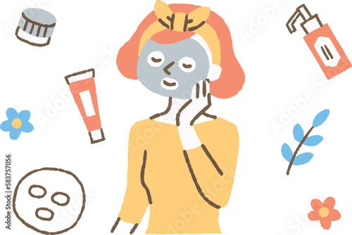 フェイスマスクをしている女性_色