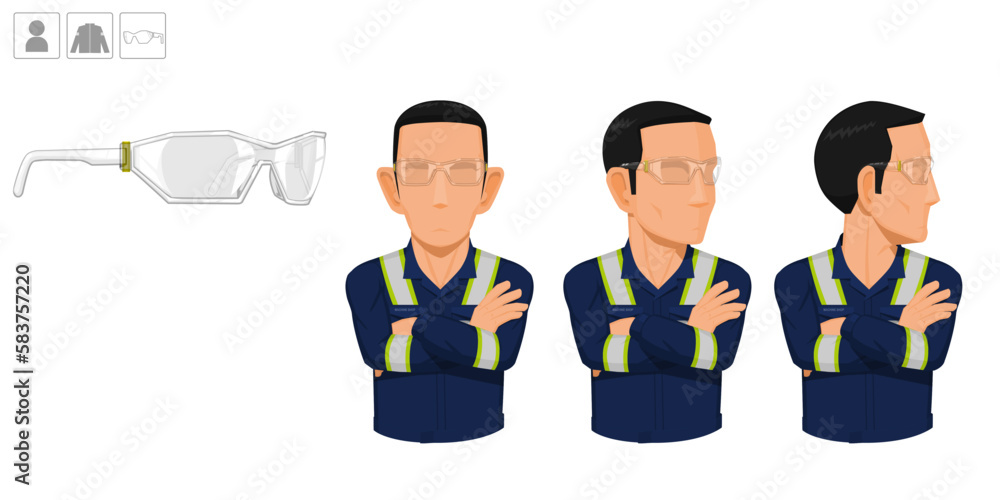 worker with glasses on white background