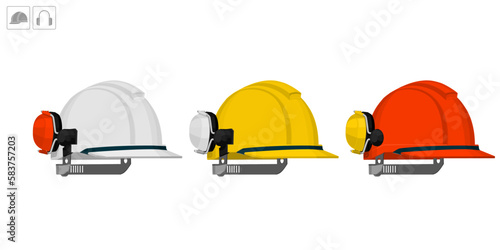 Isolated helmet and earmuffs no use on white background