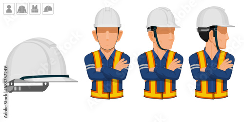 worker with helmet on white background