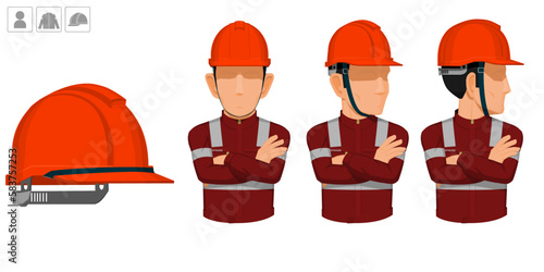 worker with helmet on white background