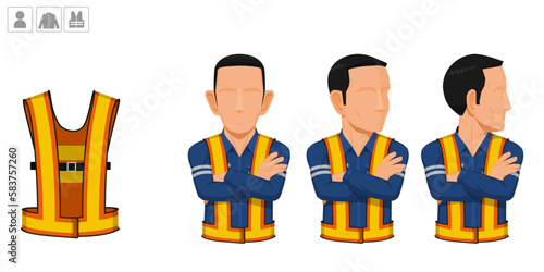 worker with vest on white background