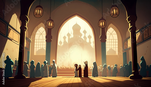 Moslem Activity at Mosque Cartoon