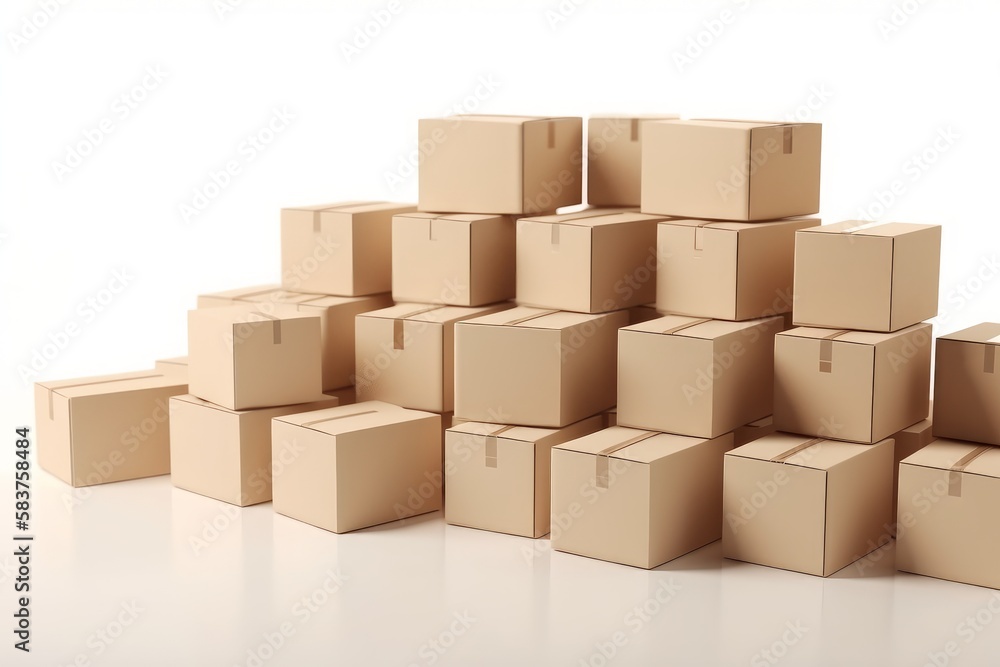 Cardboard boxes isolated on white background. Generative AI