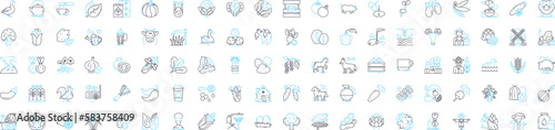 Agricultural farms vector line icons set. Farms, Agriculture, Crops, Cultivation, Plantations, Horticulture, Irrigation illustration outline concept symbols and signs