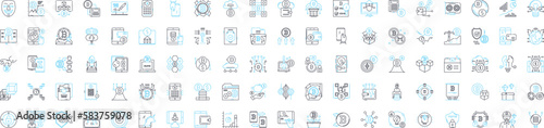 Blockchain technology vector line icons set. Blockchain, Technology, Cryptocurrency, Bitcoin, Decentralized, Ethereum, Mining illustration outline concept symbols and signs