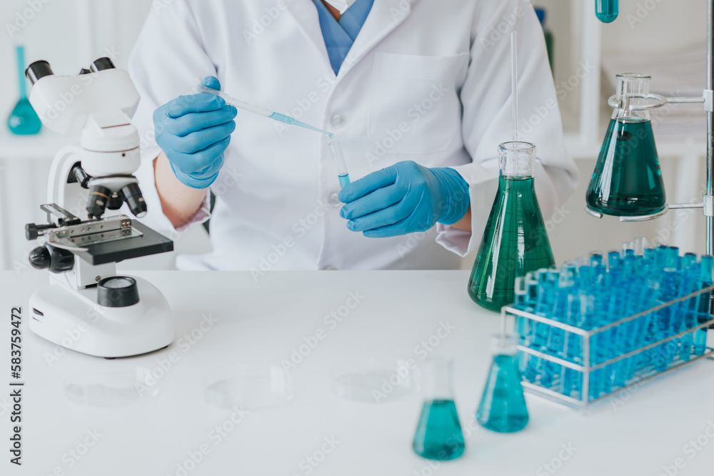 Fototapeta premium Medical research laboratories: young scientists in advanced science laboratories for medicine. biotechnology microbiology